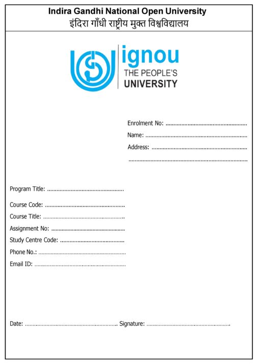 IGNOU Assignment Cover Page